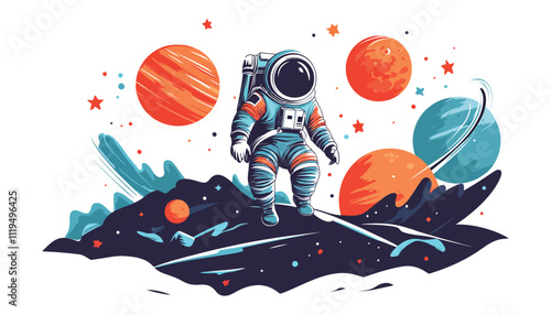 Space Exploration Scene with Astronaut and Vibrant Planets