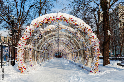 Light tunnel on Tverskaya Boulevard in Moscow. Winter in Russia photo