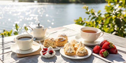 Wallpaper Mural Enjoying afternoon tea by the lake delights in nature's calm Torontodigital.ca