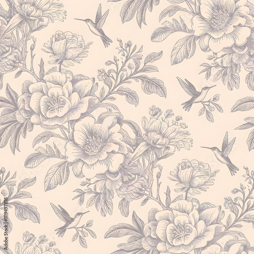Wallpaper Mural Seamless pattern with a delicate, vintage-inspired floral pattern  Torontodigital.ca