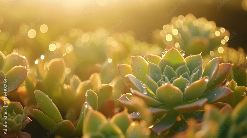 Fototapeta premium Close-Up View of Succulent Plants in a Desert Setting at Sunset