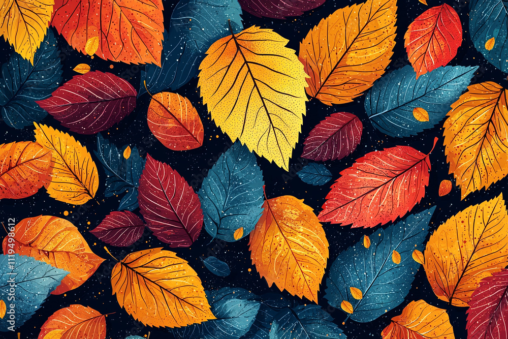 Autumnal vector illustration background featuring red- orange- yellow leaves Autumnal vector illustration background featuring red- orange- yellow leaves