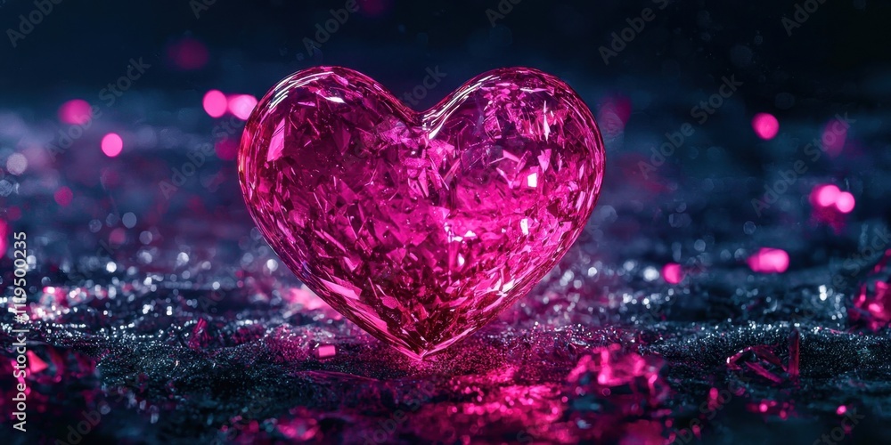 Heart made of glass is on a dark surface Heart made of glass is on a dark surface