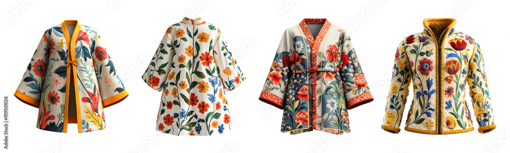 Floral Patterned Outerwear on Transparent Background Floral Patterned Outerwear on Transparent Background