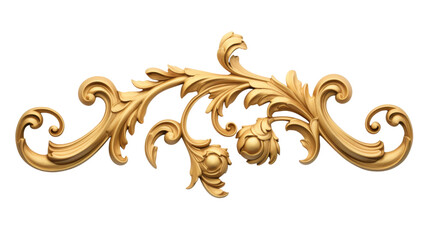 3D illustration of vintage gold ornament decoration. Classic baroque luxury carving element  isolated on transparent background Png	