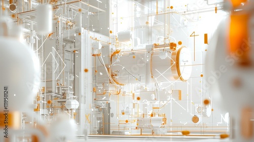 imagine prompt: An abstract representation of factory processes, with geometric shapes and soft colors symbolizing the flow of manufacturing, creating a sense of 