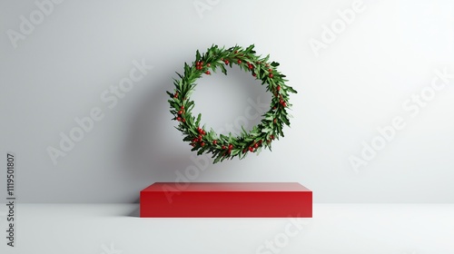 Stylish Christmas Display with Red podium with white background