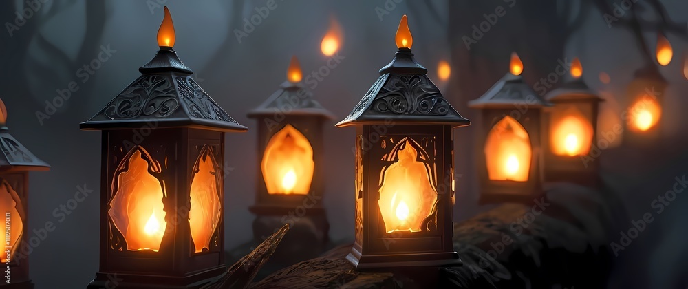 A pencil drawing of a glowing lantern with tiny smiling elves peeking out from the flame