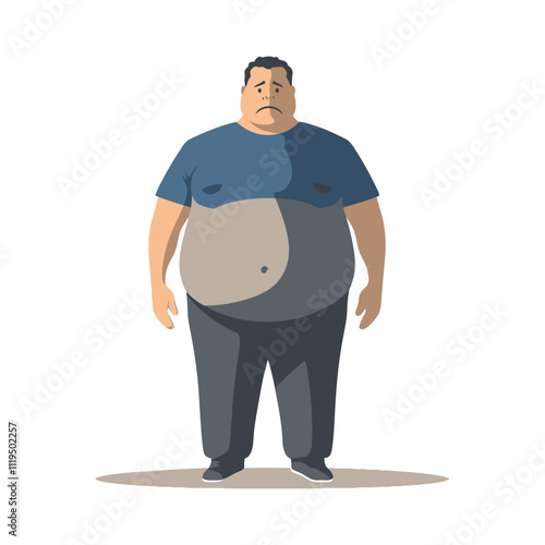 Overweight Man in Casual Clothing Standing Flat Vector Illustration