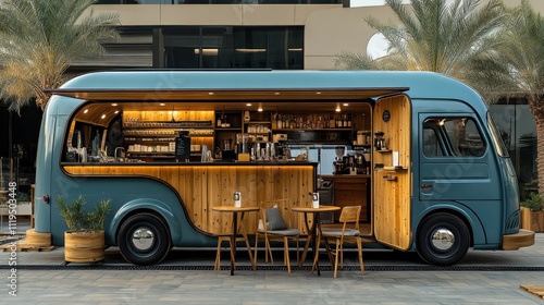 Photo of a Mobile Coffee Truck in Dubai, Light Blue and White