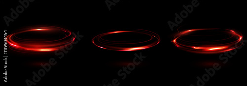 
Circular light trail. Red neon circle of light. Red glowing rings of light rotate.