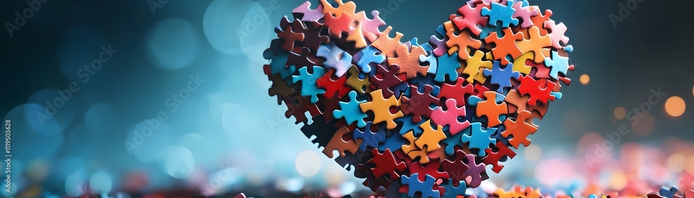 A colorful heart made of puzzle pieces symbolizes connection, love, and unity within communities and relationships. A colorful heart made of puzzle pieces symbolizes connection, love, and unity within communities and relationships.