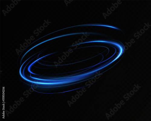 Motion of circular neon blue light.Portal light effect.Blue glowing Twirl. Bright glowing frame