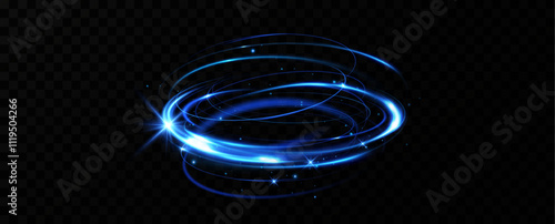 Motion of circular neon blue light.Portal light effect.Blue glowing Twirl. 
Bright glowing frame