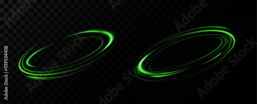 Green neon circle light.Blue glowing rings of light 