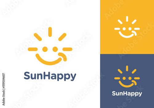 smile with sun logo. sunny day happy people vector design template