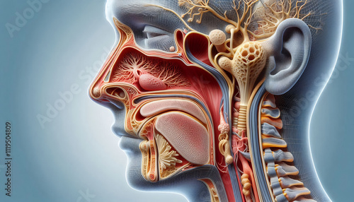 Detailed 3D illustration of nasal passages and sinuses, designed for educational and medical applications.