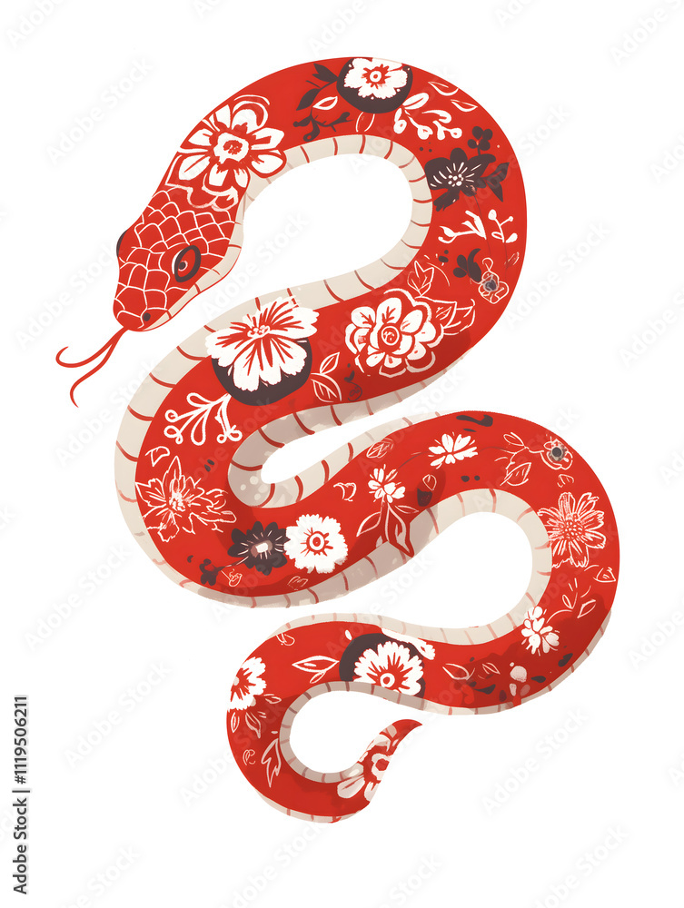 Zodiac Snake animal - symbol sign of Chinese New Year 2025. simple illustration of Red snake with white and black oriental ornament skin isolated Zodiac Snake animal - symbol sign of Chinese New Year 2025. simple illustration of Red snake with white and black oriental ornament skin isolated