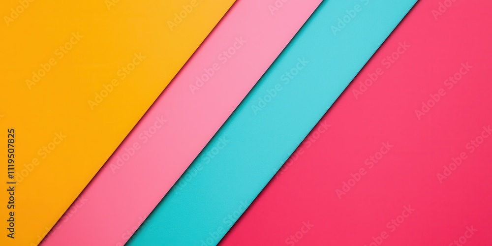 Simple Background, Vibrant colored paper stripes in yellow, pink, and turquoise creating a bold abstract background. Simple Background, Vibrant colored paper stripes in yellow, pink, and turquoise creating a bold abstract background.