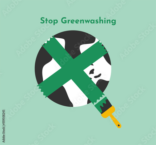 Stop greenwashing sign. Sustainability Greenwashing vector icon illustration suitable for infographic, sustainability campaign, education and awareness. 