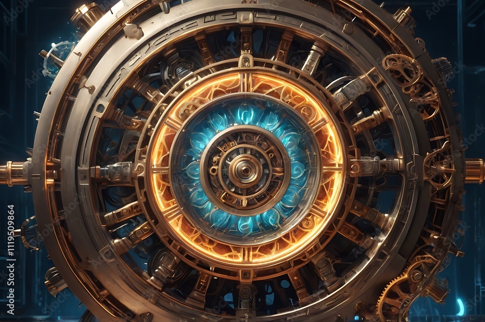 Fototapeta premium Concept Design Of A Time Machine With Intricate Gears And A Glowing Energy Core