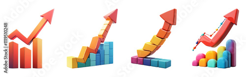 Colorful 3D Graphs and Charts Isolated on Background