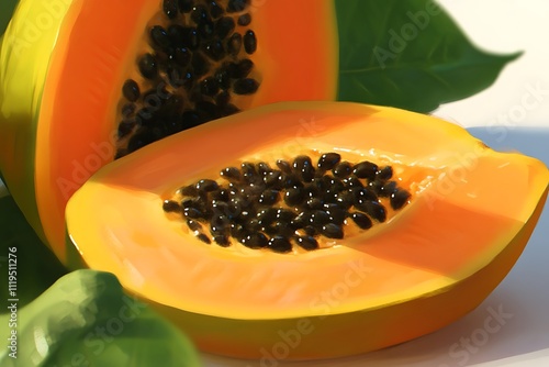 Ripe papaya halves showcasing seeds and vibrant colors photo