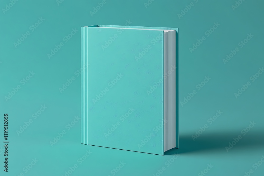 Blue hardcover book mockup standing on a blue background. 3D Rendering, Generative Ai Blue hardcover book mockup standing on a blue background. 3D Rendering, Generative Ai
