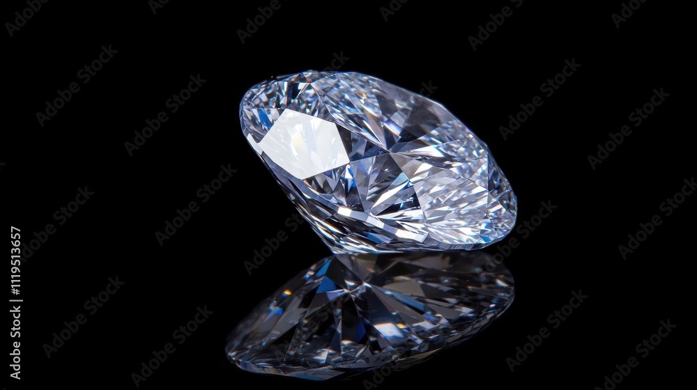 Pristine Brilliant Cut Diamond with Sparkling Reflection on Black Pristine Brilliant Cut Diamond with Sparkling Reflection on Black