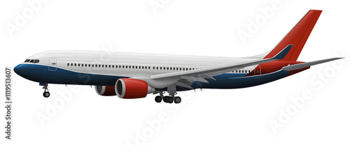 airplane red white blue livery isolated on white background