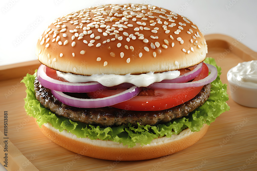 Mouthwatering Gourmet Burger with Fresh Toppings Mouthwatering Gourmet Burger with Fresh Toppings