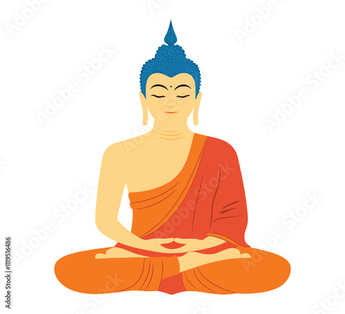 Enlightened Buddha in Meditation Pose Flat Vector Artwork for Zen Inspiration