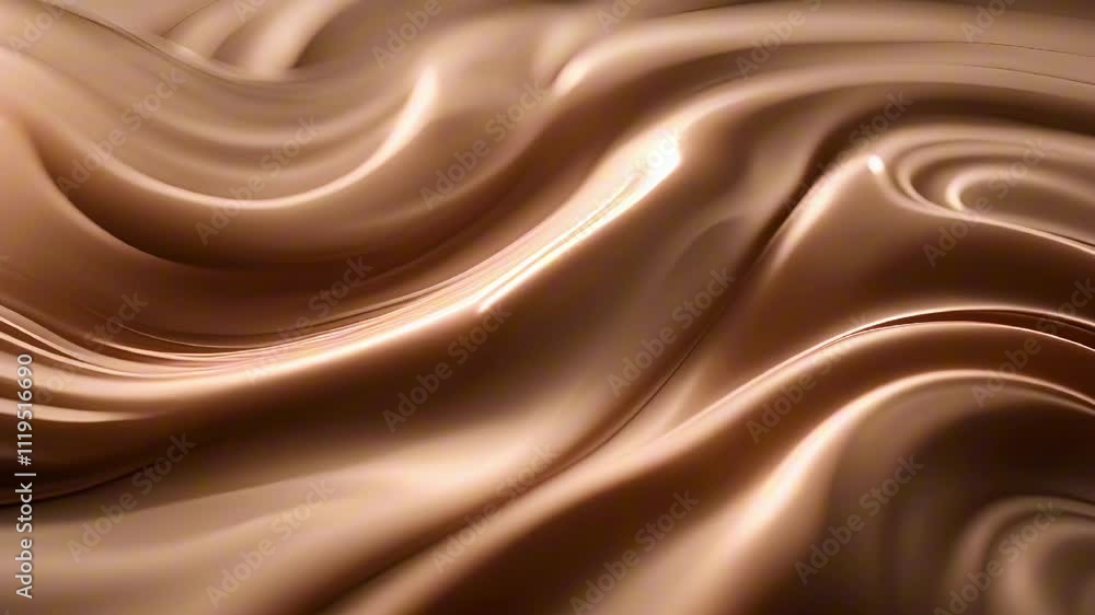 Glossy rich chocolate mousse with smooth, flowing waves in Mocha Mousse tones. The silky texture, shiny highlights, a luxurious and indulgent visual Glossy rich chocolate mousse with smooth, flowing waves in Mocha Mousse tones. The silky texture, shiny highlights, a luxurious and indulgent visual