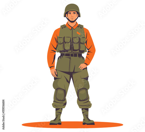 Indian Soldier in Tactical Military Uniform Flat Vector Illustration