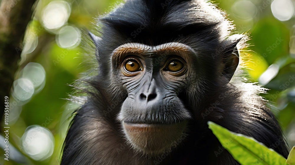 close up of Sulawesi crested macaque in the forest, generative ai close up of Sulawesi crested macaque in the forest, generative ai