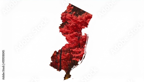 New Jersey state shaep map red oaks symbol tree forest white background photo