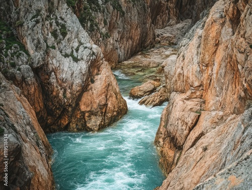 Rugged Mountain Canyon with a Rushing River