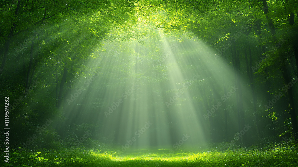 Vibrant Green Forest Illuminated by Sunlight Vibrant Green Forest Illuminated by Sunlight