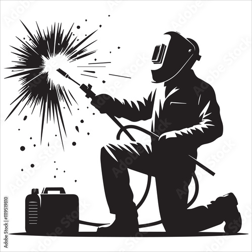 Kneeling Welder with Torch vector