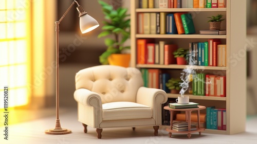 Wallpaper Mural Cozy reading nook with bookshelves and coffee modern home interior warm atmosphere relaxation natural light Torontodigital.ca