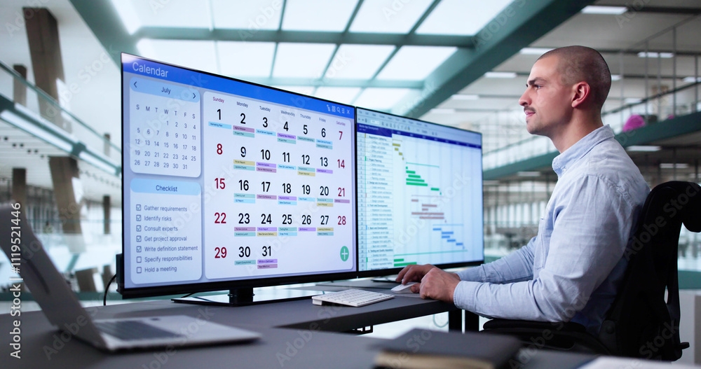 Managing Tasks And Schedules With Gantt Calendar On Computer Screen Managing Tasks And Schedules With Gantt Calendar On Computer Screen