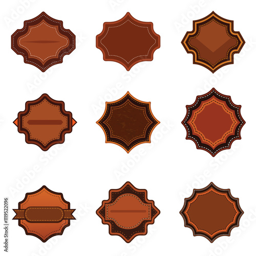 Premium Leather Label Set Classic Designs Vector Illustration on White Background