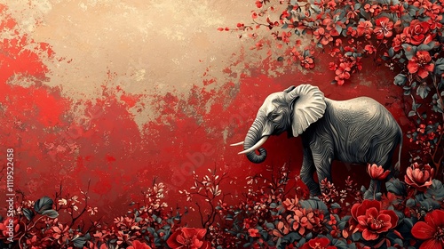 Vibrant Thai Elephant and Floral Motif Background for Traditional and Branding photo