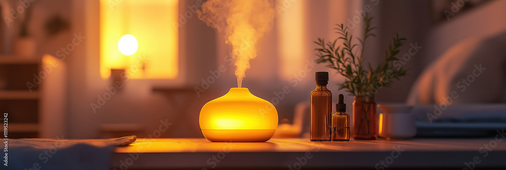 Cozy Evening with Aromatherapy Diffuser and Warm Ambient Light Cozy Evening with Aromatherapy Diffuser and Warm Ambient Light