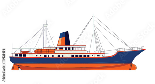 Modern Passenger Ship Illustration - Flat Vector Design of Nautical Transportation