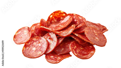 Freshly sliced pepperoni transparent background culinary delight isolated food