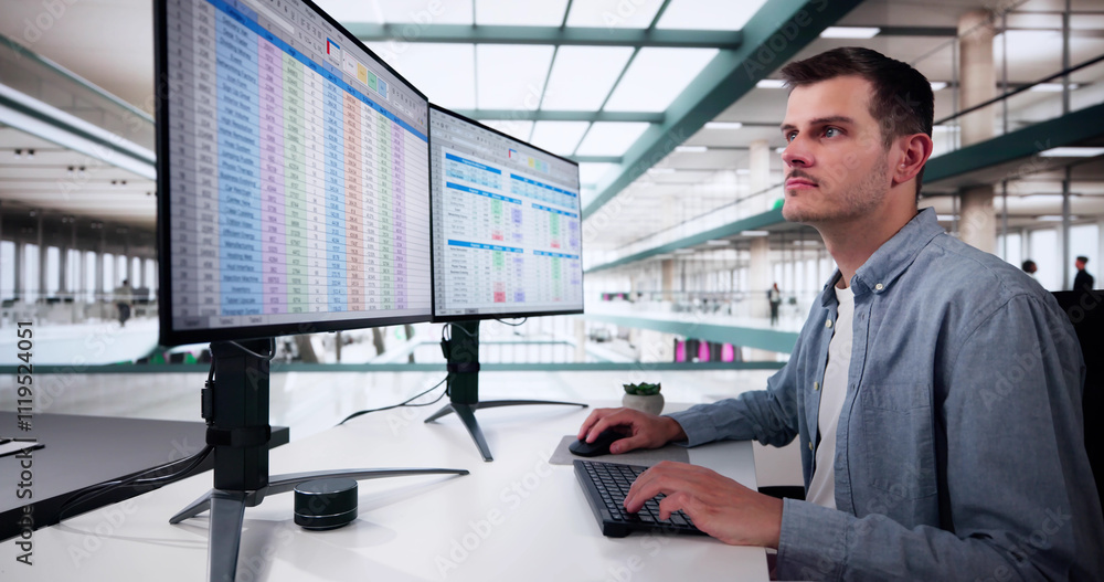 Data Analyst Man Using Spreadsheet Data Analyst Man Using Spreadsheet