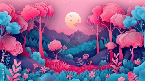 Vibrant Papercut Forest Depicting Parallax Effect