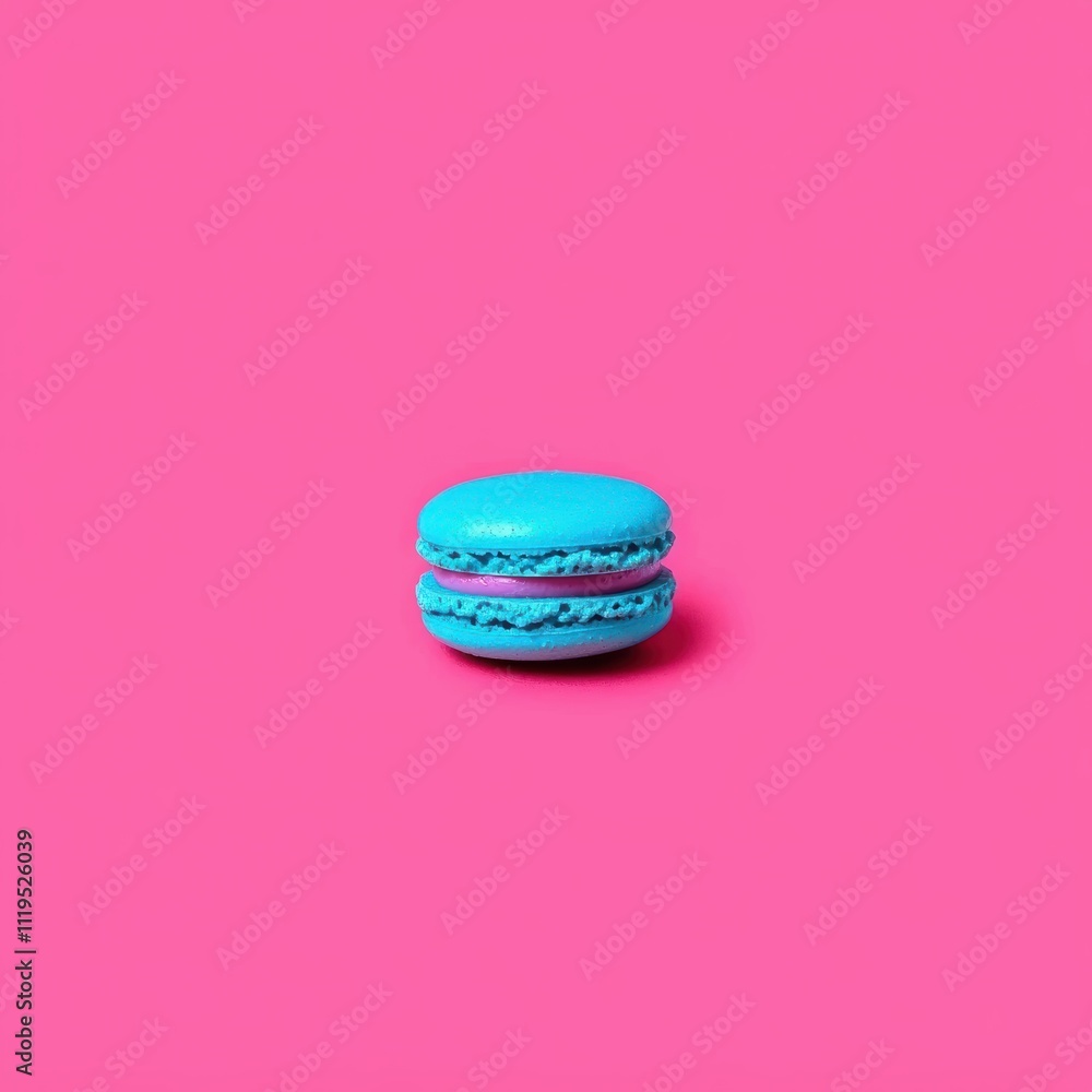 Bright Blue Macaron Sweet Treat on Vibrant Pink Background Bright Blue Macaron Sweet Treat on Vibrant Pink Background