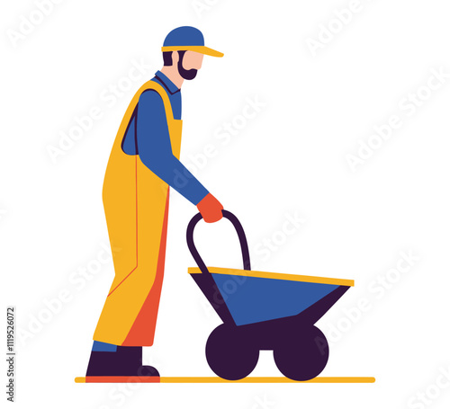 Farmer with Wheelbarrow - Flat Vector Illustration of Farming and Agricultural Work